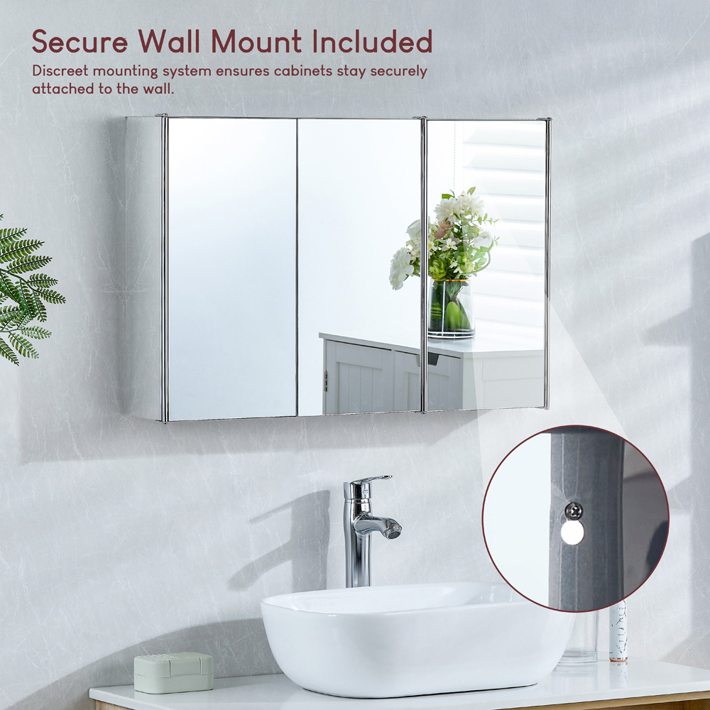 BATH VIDA Tiano Silver 3 Door Mirror Bathroom Cabinet Image 6
