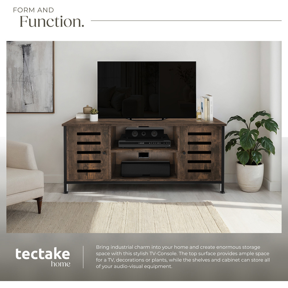 Tectake Carlow 2 Door 2 Shelf Rustic Dark Wood TV Stand Image 5