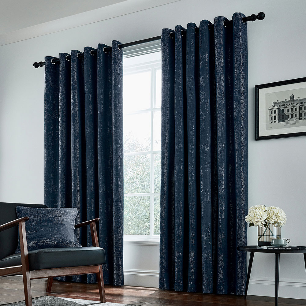 Helena Springfield Roma Lined Navy Eyelet Curtains 168 x 228cm Image 1
