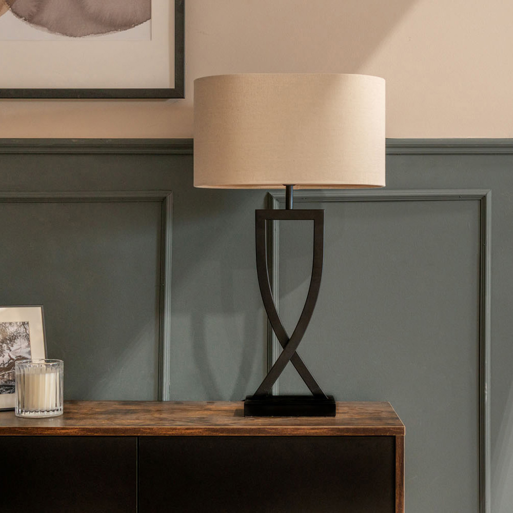 ValueLights Katniss Crossover Black and Natural Shade Metal LED Table Lamp Image 3