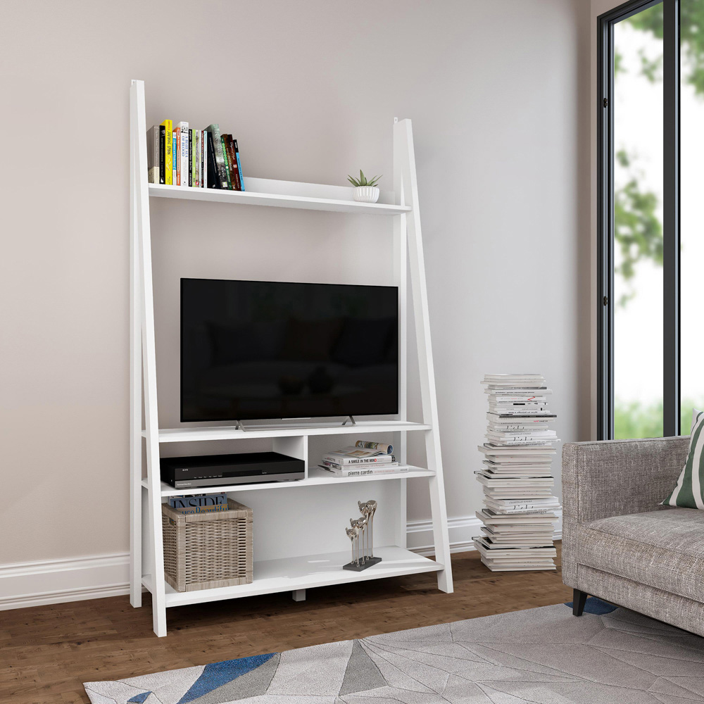 Tiva 5 Shelf White Ladder TV Unit Image 4