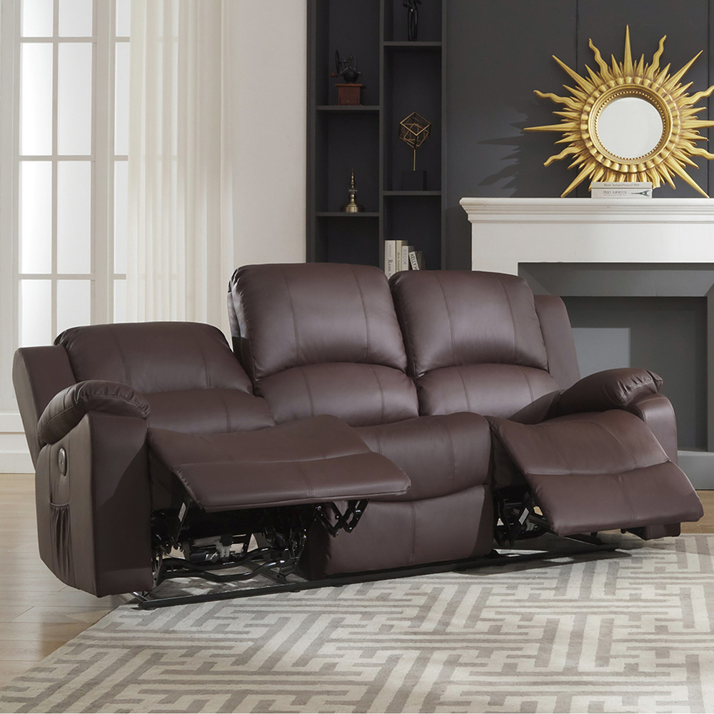 Glendale 3 Seater Brown Bonded Leather Electric Recliner Sofa Image 2