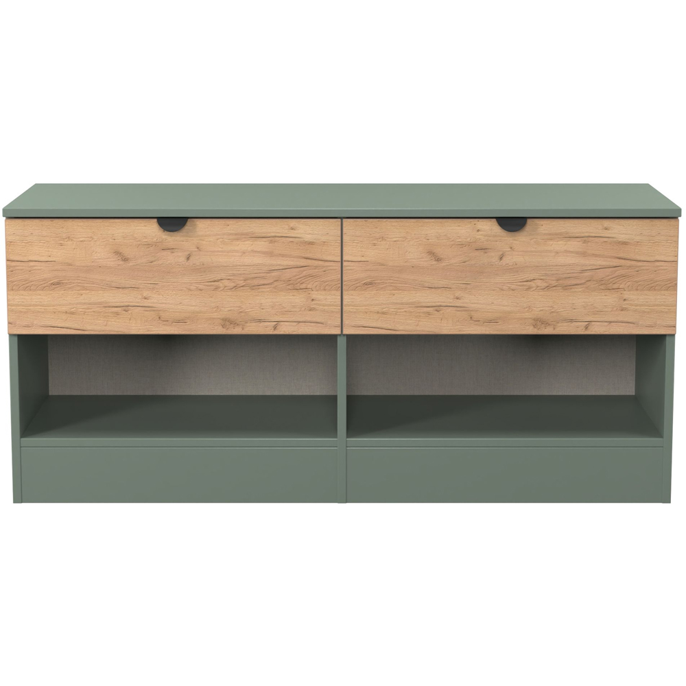 Crowndale Bora 2 Drawer 2 Shelf Gold Oak and Reed Green Storage Unit Image 2