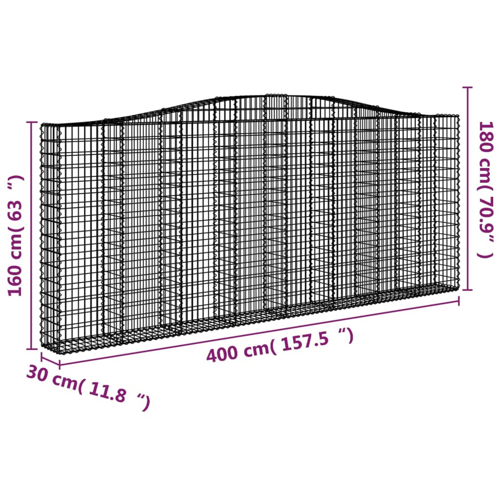 vidaXL Silver Galvanised Iron Arched Gabion Basket 400 x 30 x 160/180cm Image 4