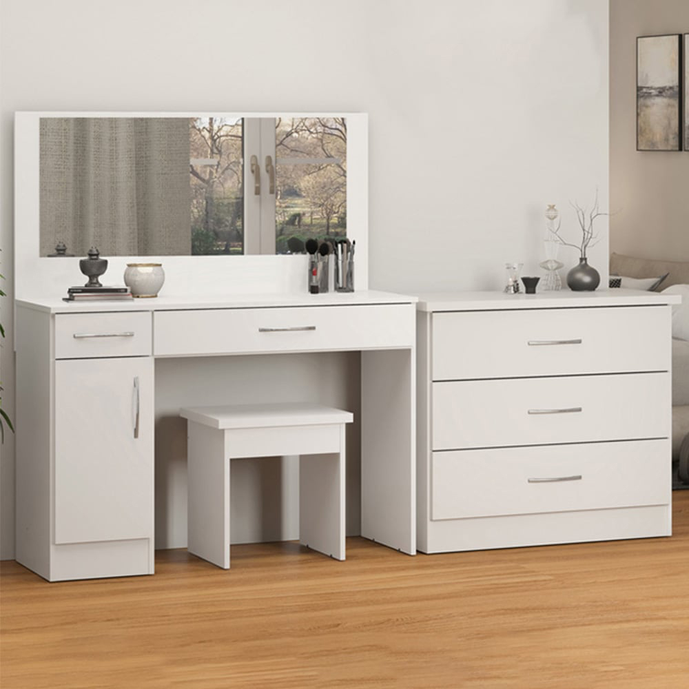 Seconique Nevada White Gloss Dressing Table Set with Mirror Image 8
