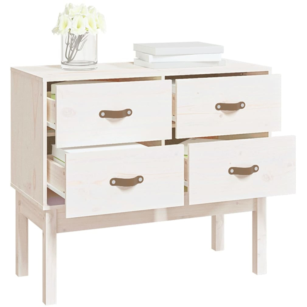 vidaXL 4 Drawer White Solid Wood Pine Console Cabinet Image 3