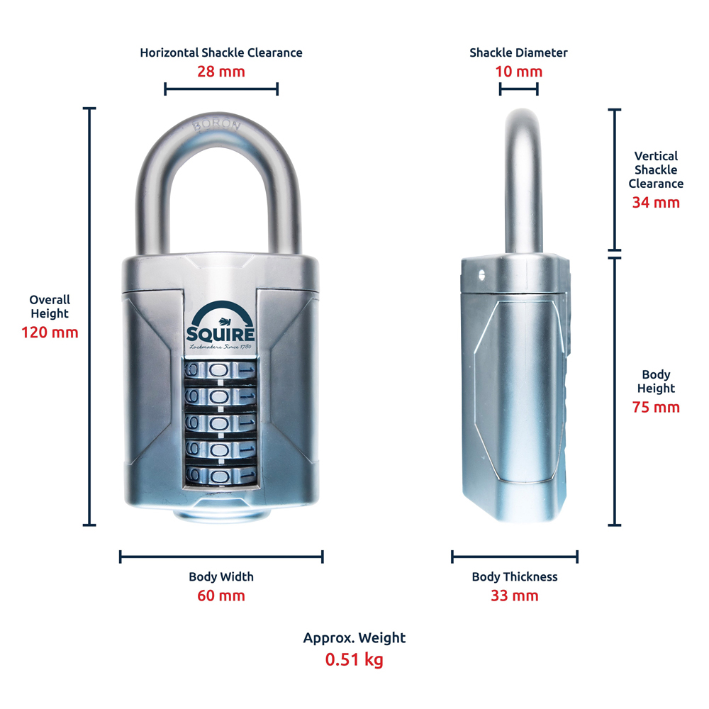 Squire 60mm 5 Wheel Combination Boron Shackle Padlock Image 8