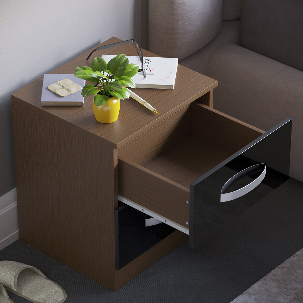 VIDA DESIGNS Hulio 2 Drawer Walnut and Black Bedside Table Image 5