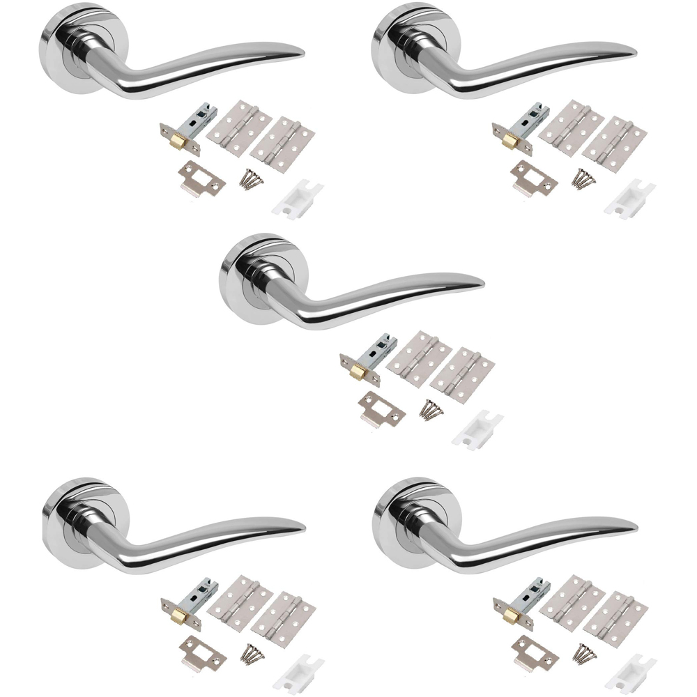 Golden Grace Polished Chrome Curved Carla Handle Set 5 Pack Image 1