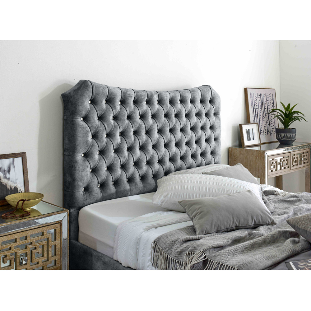 Eleganza Valentino Small Double Silver Marble Fabric Bed with Chesterfield Headboard and Footboard Image 2