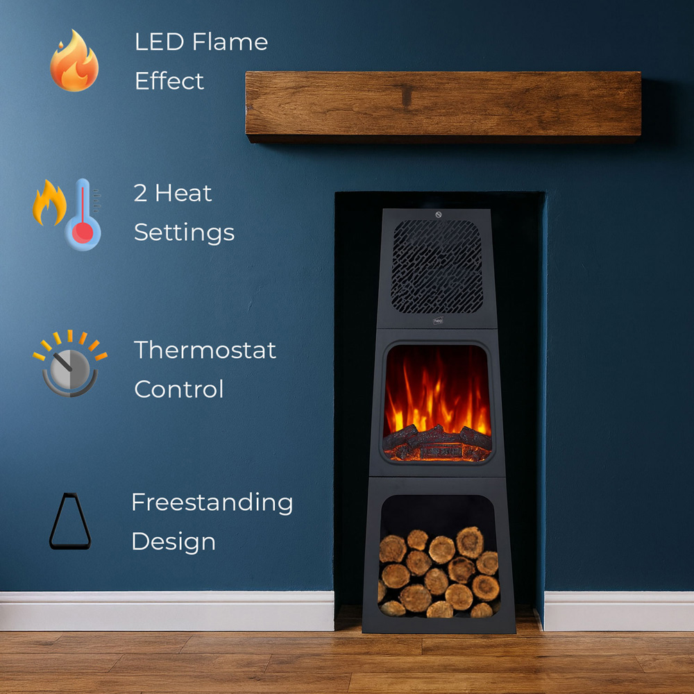 Neo Black Tall Free Standing Modern Triangle Pyramid Electric Fireplace 120cm Image 5