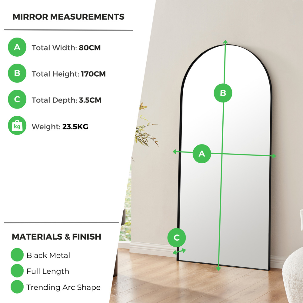 Furniturebox Odette Black Arch Full Length Wall Mirror 170 x 80cm Image 8