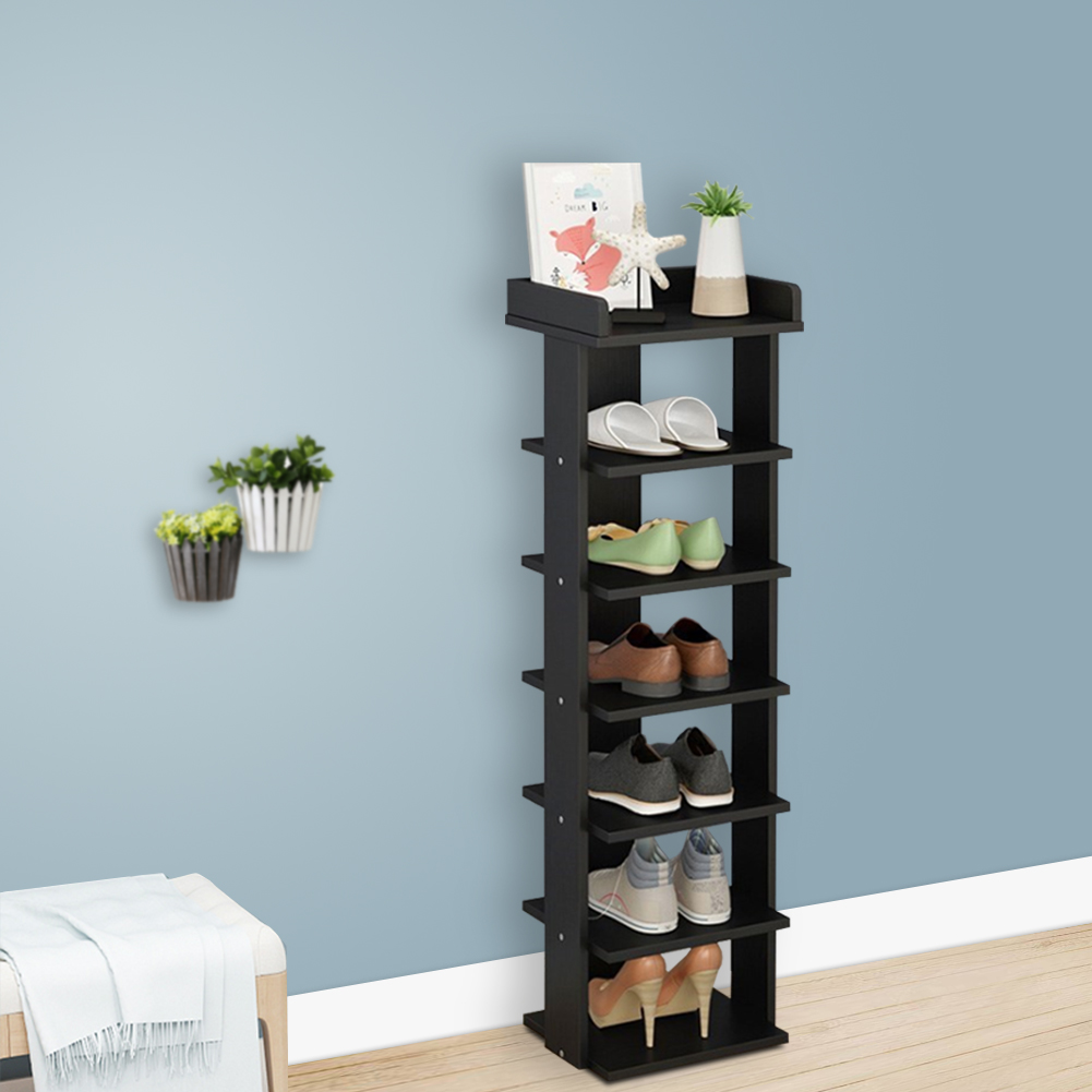 Living and Home 7 Tier Black Wooden Open Shoe Rack Image 5