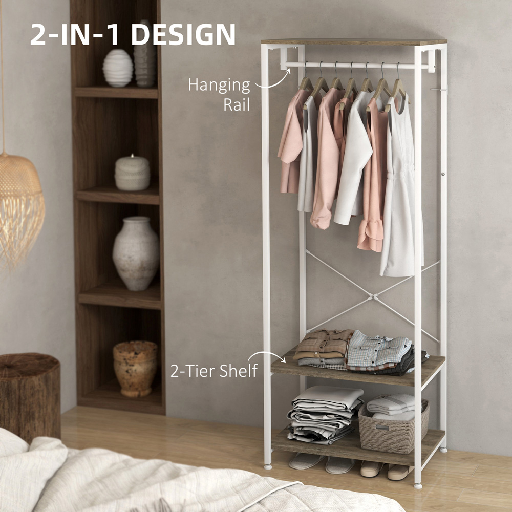 HOMCOM 2 Shelf Grey Shoe Storage with Coat Rack Image 7