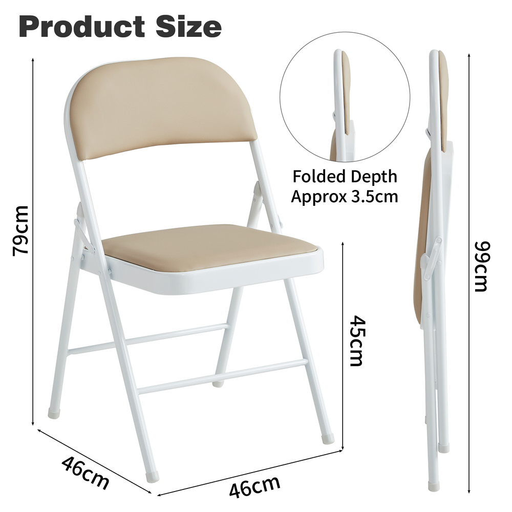 Beige Padded Folding Metal Dining Chairs Image 8