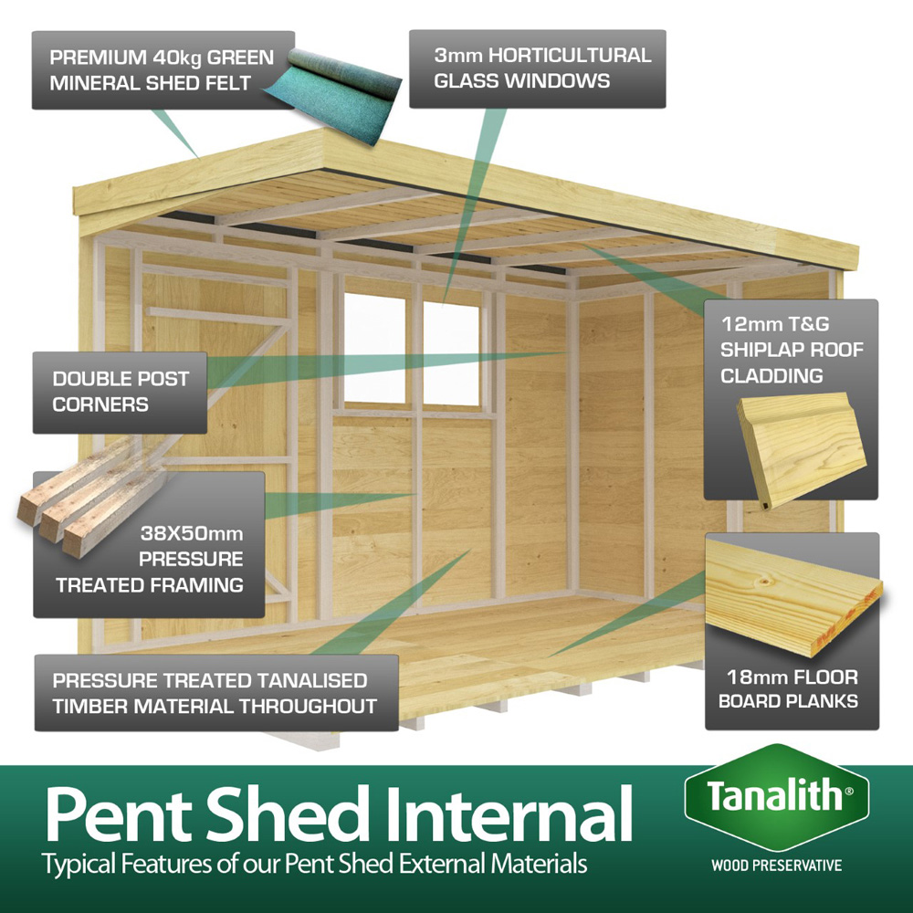 DIY Sheds 18 x 4ft Tongue and Groove Timber Pent Security Shed Image 5