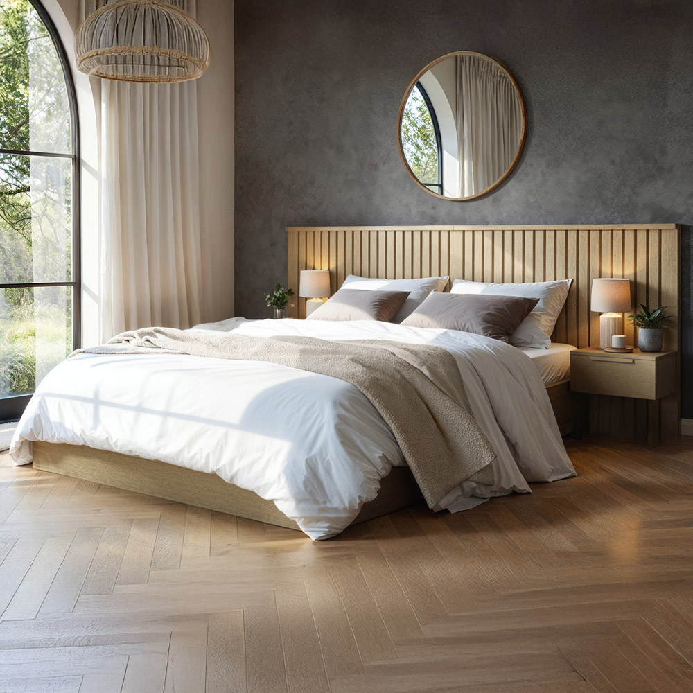 Solace+Co Taylor King Size Light Wood Hotel Ottoman Bed with Side Table Image 1