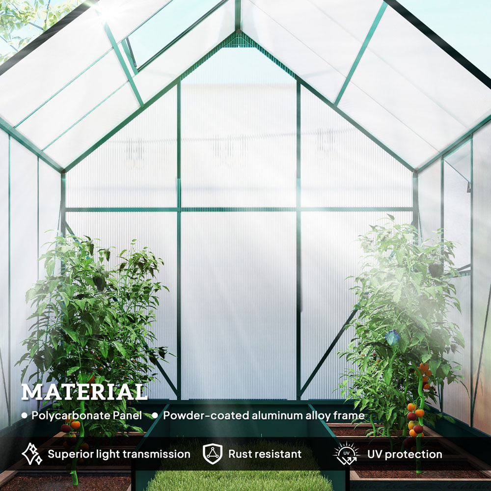 Outsunny 6 x 6ft Green Polycarbonate Walk In Greenhouse Image 3