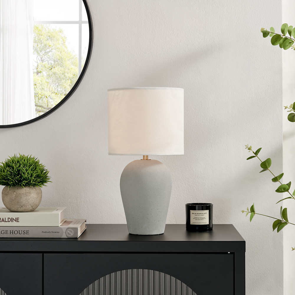 Furniturebox Tessa Grey Concrete Effect and White Fabric Table Lamp Image 2