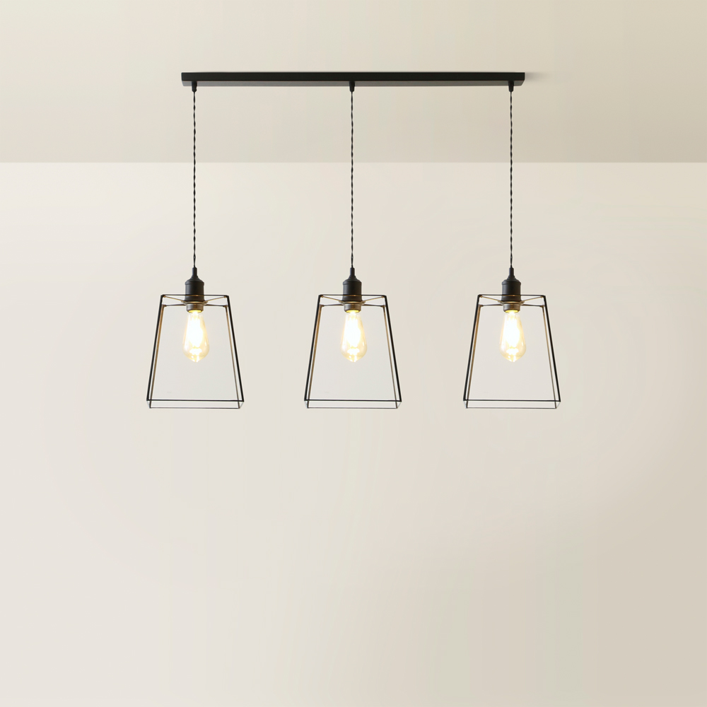 ValueLights Susie Glass Lantern 3 Drop Matte Black Diner LED Ceiling Pendant Light Image 5