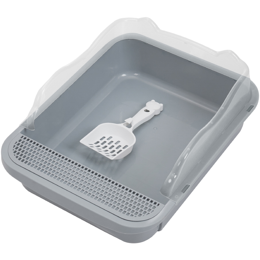 H&O Direct Large Plastic Anti Splash Grey Cat Litter Box 12L Image 1
