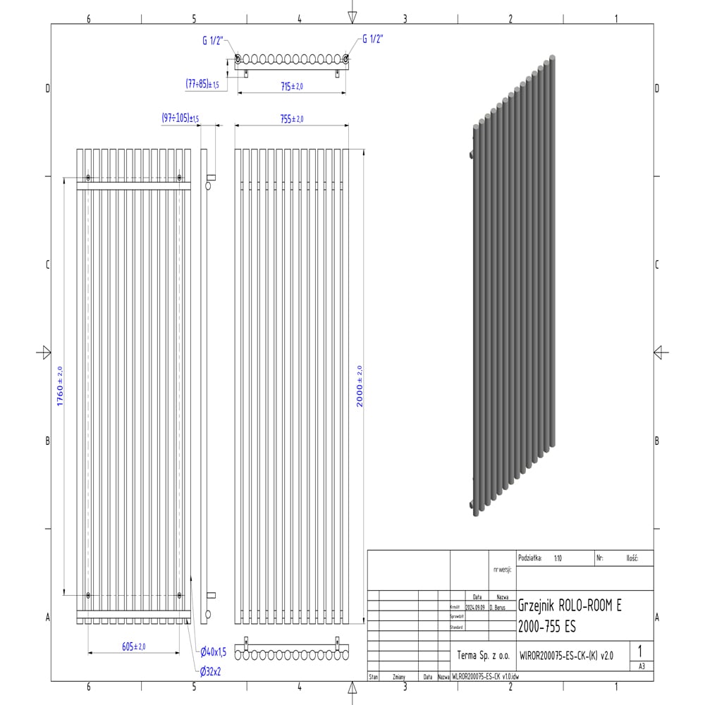 Terma Rolo-Room E Wi-Fi Heban Black Electric Radiator 2000W 2000 x 755mm Image 9