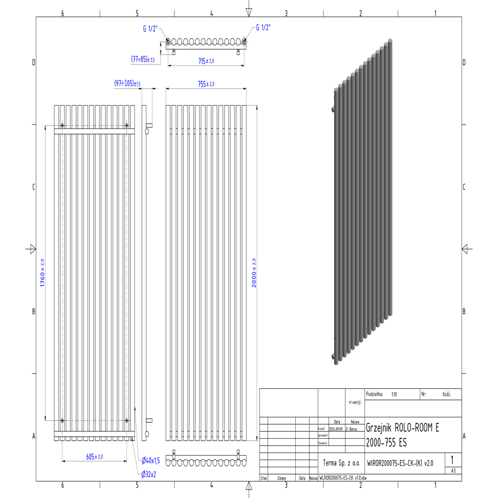 Terma Rolo-Room E Wi-Fi True Copper Electric Radiator 2000W 2000 x 755mm Image 9