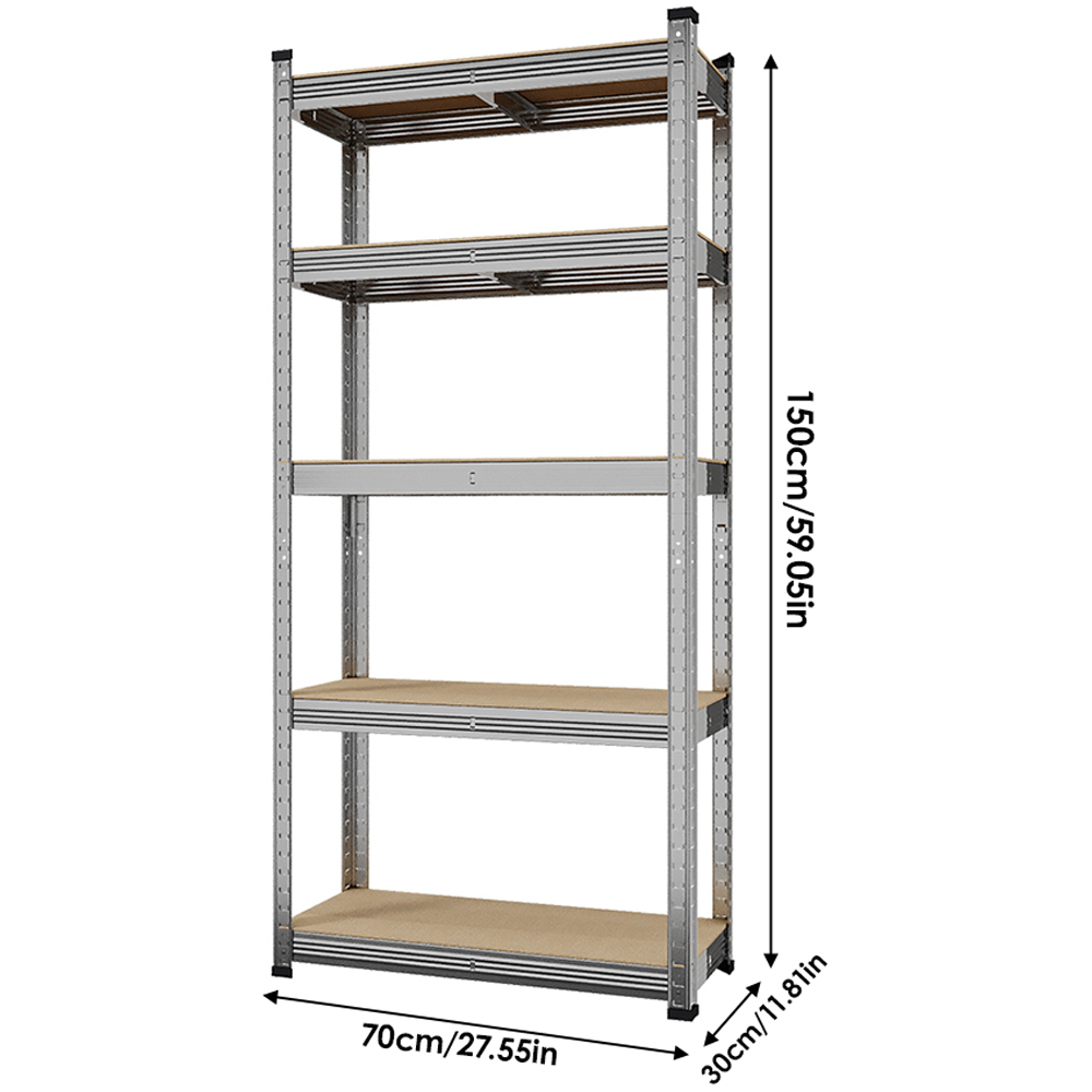 Living and Home 5 Shelf Silver Galvanised Steel Shelving Unit Image 8
