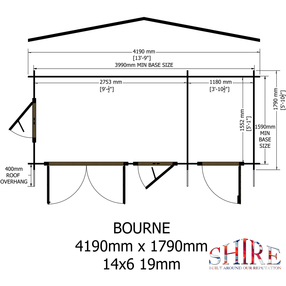 Shire Bourne 14 x 6ft Dual-Purpose Apex Garden Log Cabin with Integral Storage Image 8