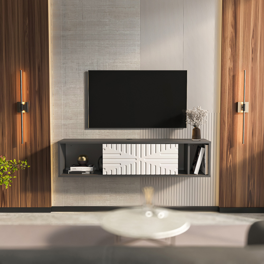 Decorotika Teo 2 Door 2 Shelf Traverter and Walnut Floating TV Unit Image 7