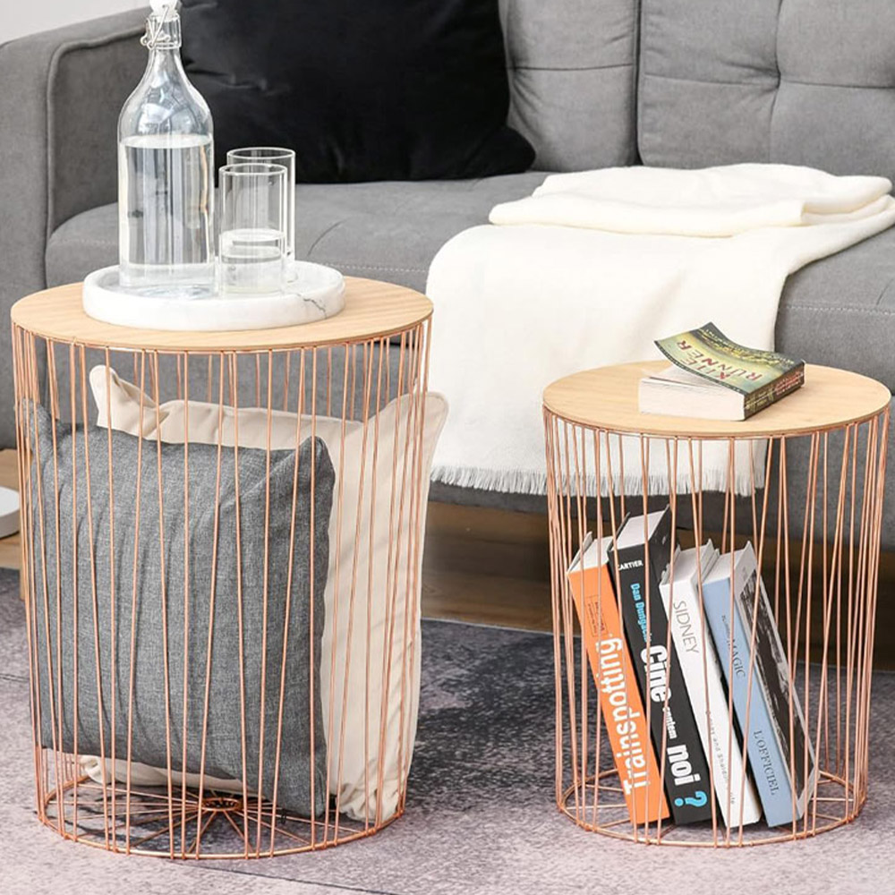 Portland Modern Rose Gold Bedside Tables with Storage Set of 2 Wilko