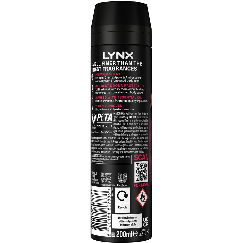 Lynx Fine Fragrance Cherry Spritz Body Spray Deodorant 200ml 6 Pack Image 8