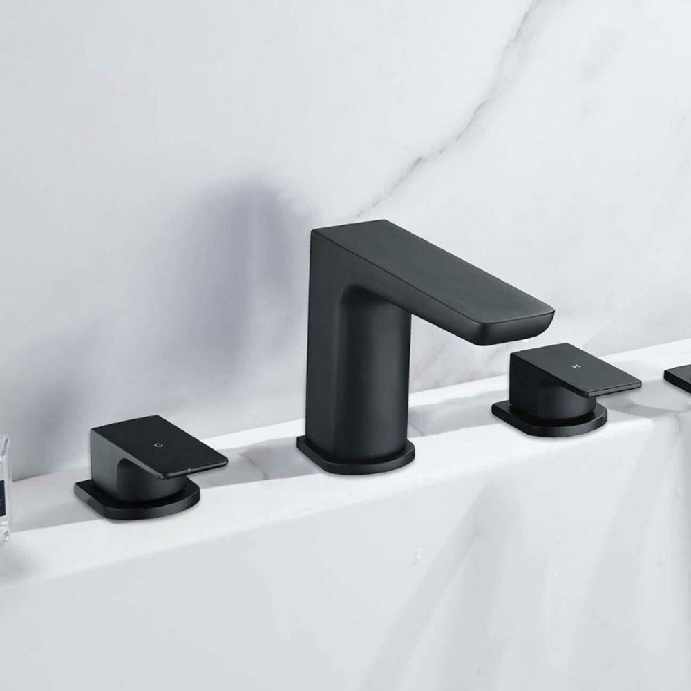 Nes Home Finley 4 Tap Hole Matt Black Deck Mounted Bath Filler with Basin Mixer Image 2