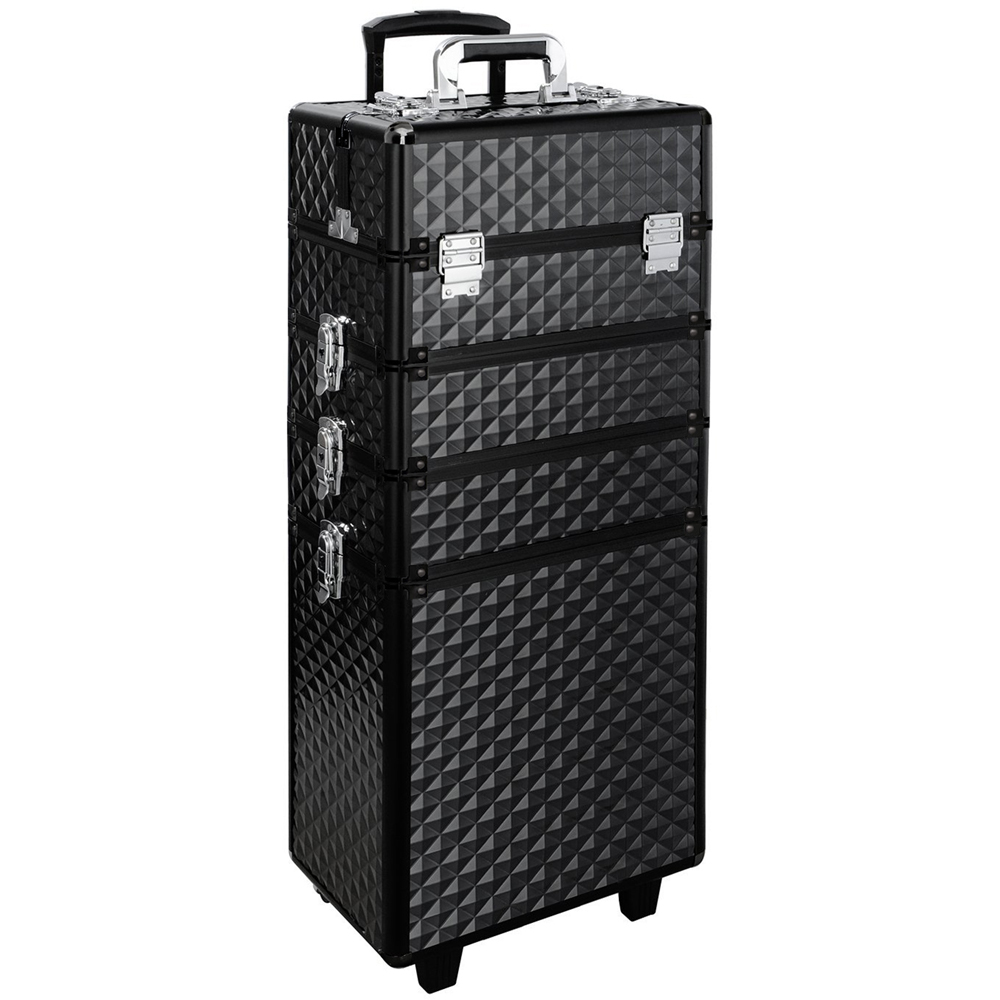 Living and Home 4 in 1 Professional Black Rolling Cosmetic Trolley Case Image 1