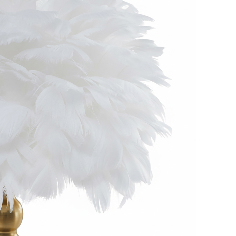 Living and Home Screw E27 Antique Bronze White Goose Feather Shade Table Lamp Image 6