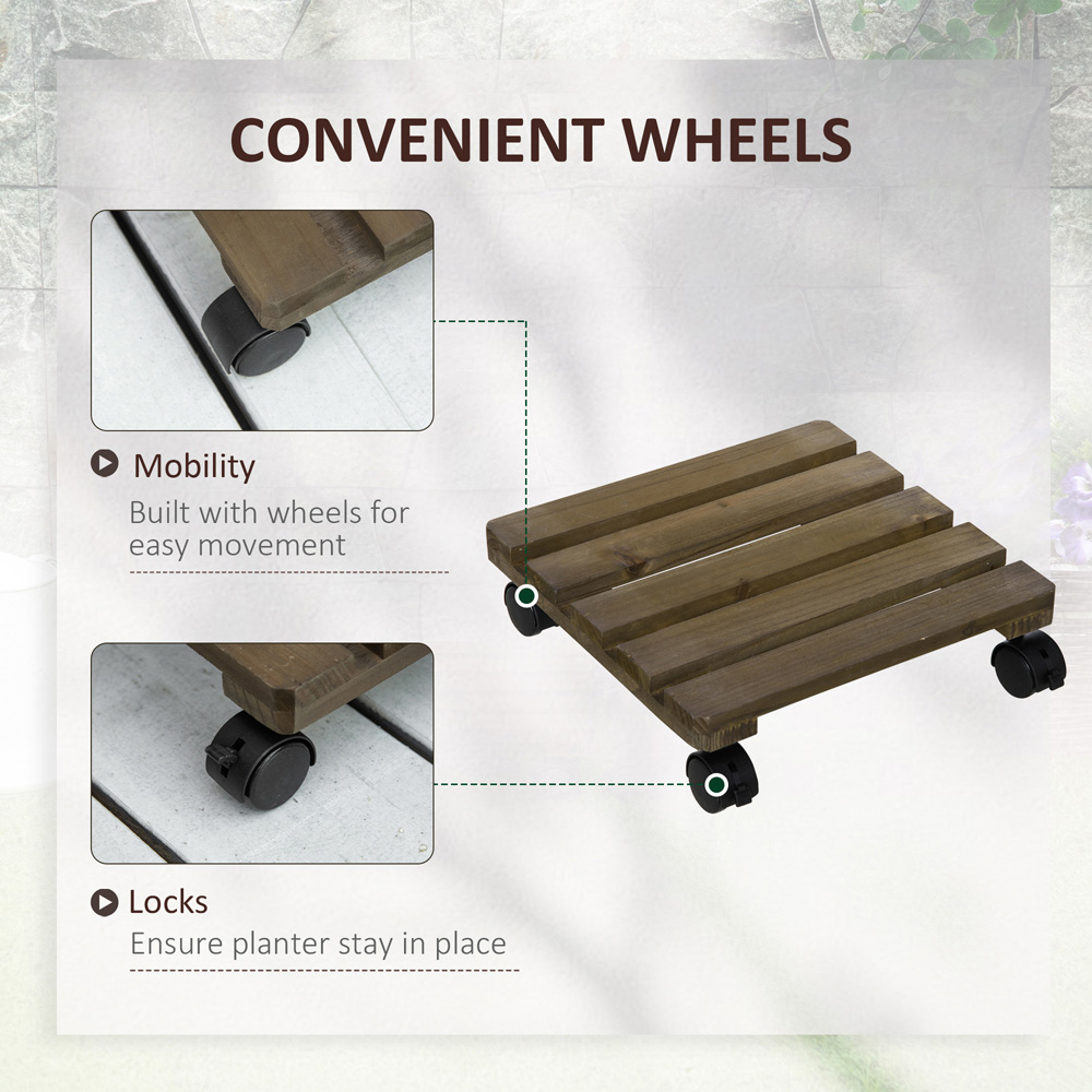 Outsunny Wooden Plant Stand with Wheels 2 Pack Image 5