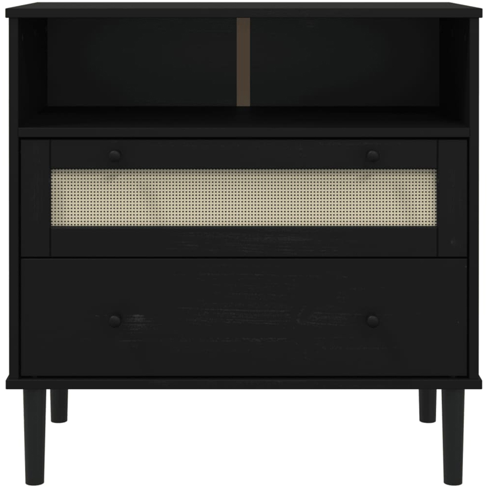 vidaXL 2 Drawer Single Shelf Black Rattan Look Wooden Sideboard Image 5