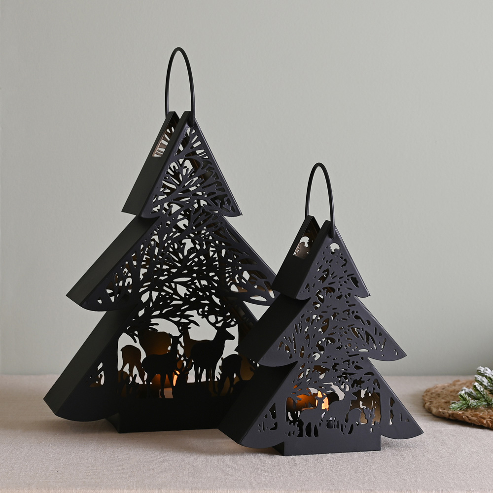 The Christmas Gift Co Black Small Tree Lantern Image 5