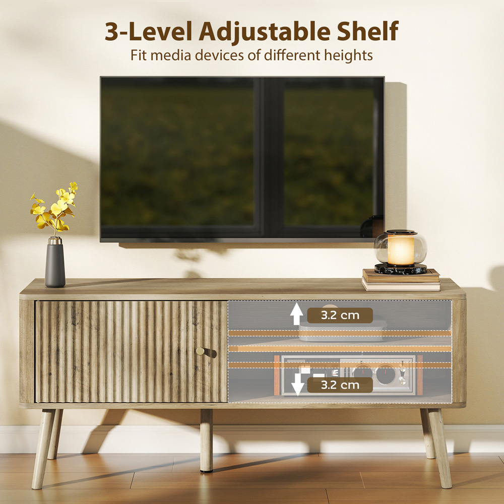 Portland Single Door 2 Shelf Oak Fluted TV Unit Image 8