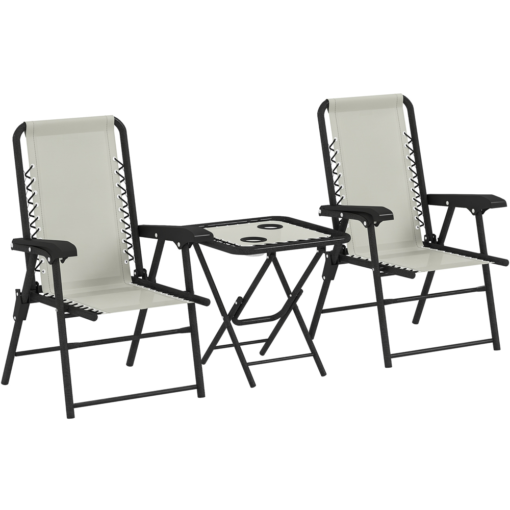 Outsunny 2 Seater Cream White Folding Garden Bistro Set with Cup Holder Image 2