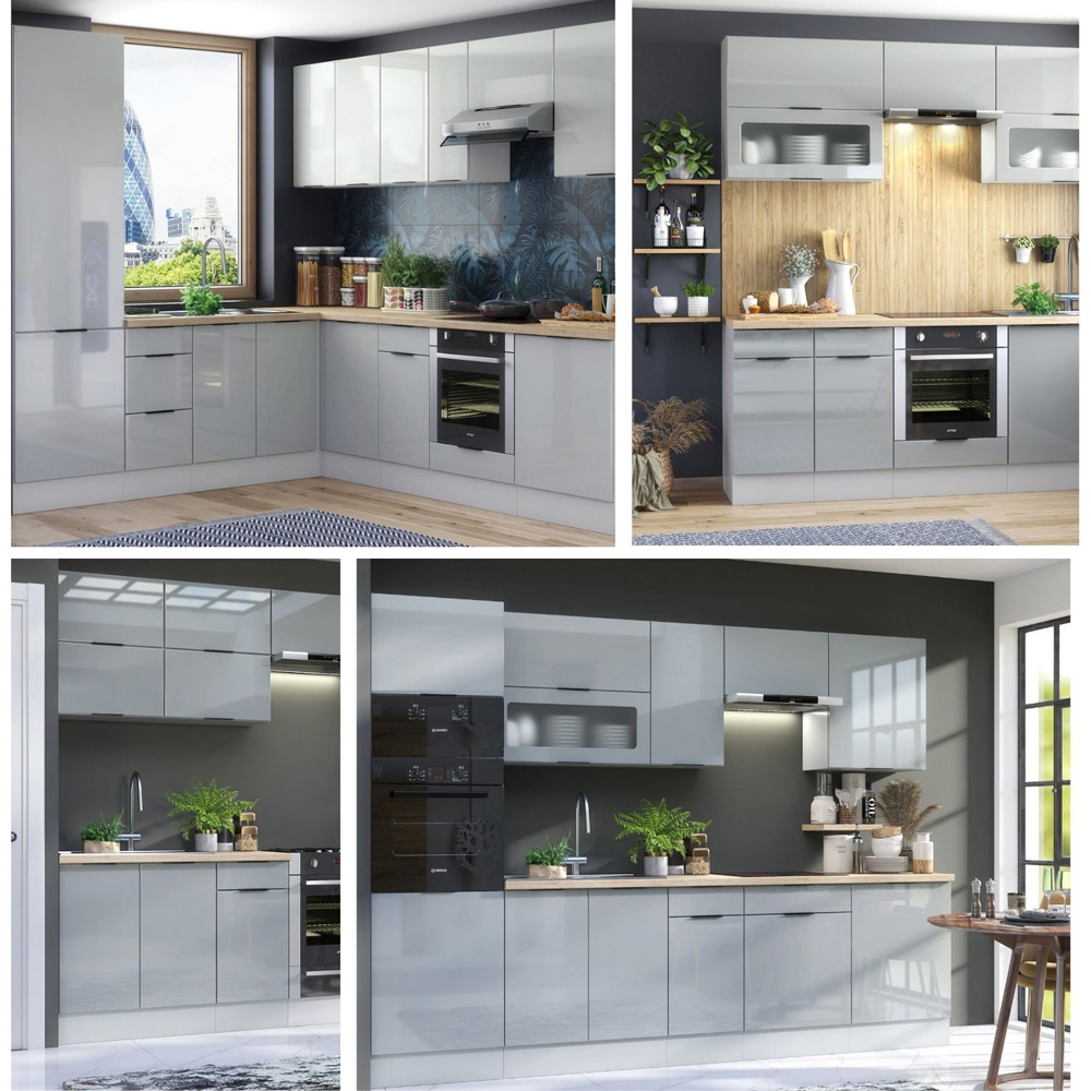 Impact Furniture Star Light Grey Gloss Kitchen Cabinet Set of 5 Image 5