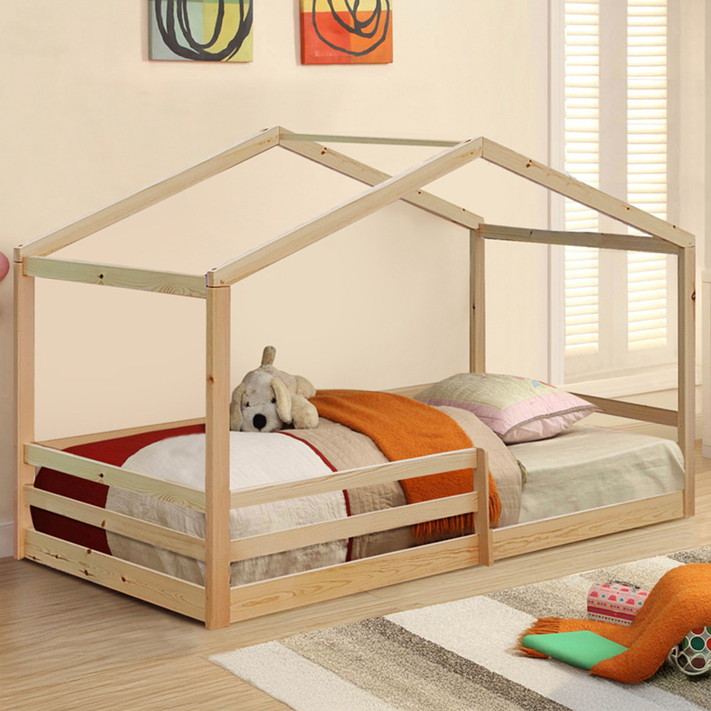 Brooklyn Single Natural Wooden House Style Bed Frame Image 1
