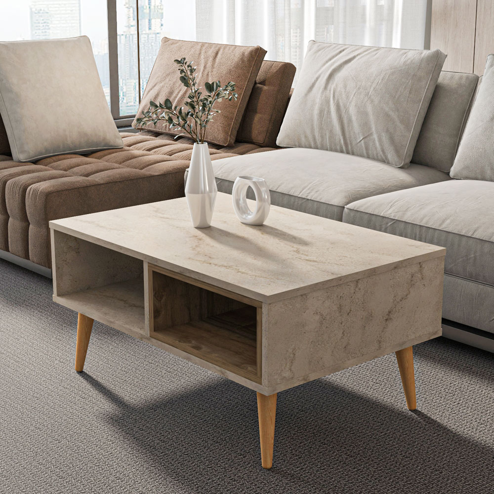 Decorotika Oberon 2 Shelf Traverter Walnut Coffee Table Image 6