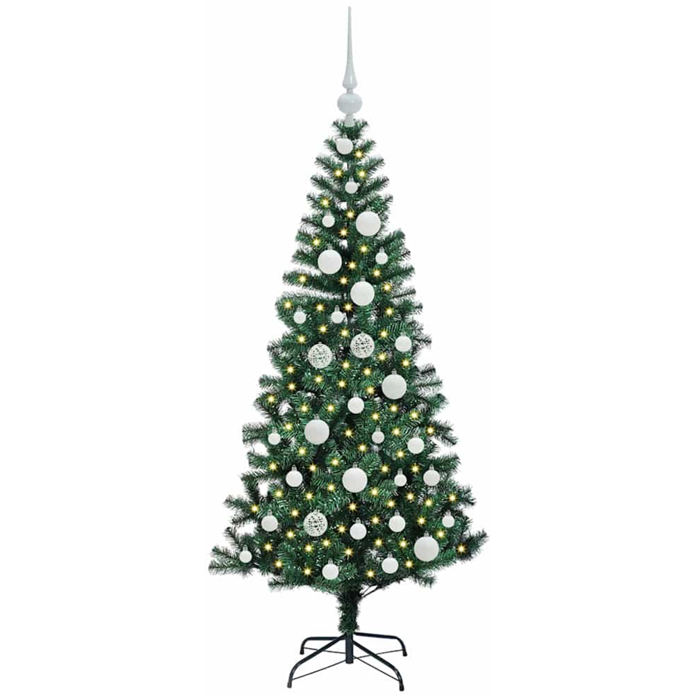 vidaXL Pre-Lit White Baubles Green Artificial Christmas Tree 4ft Image 1