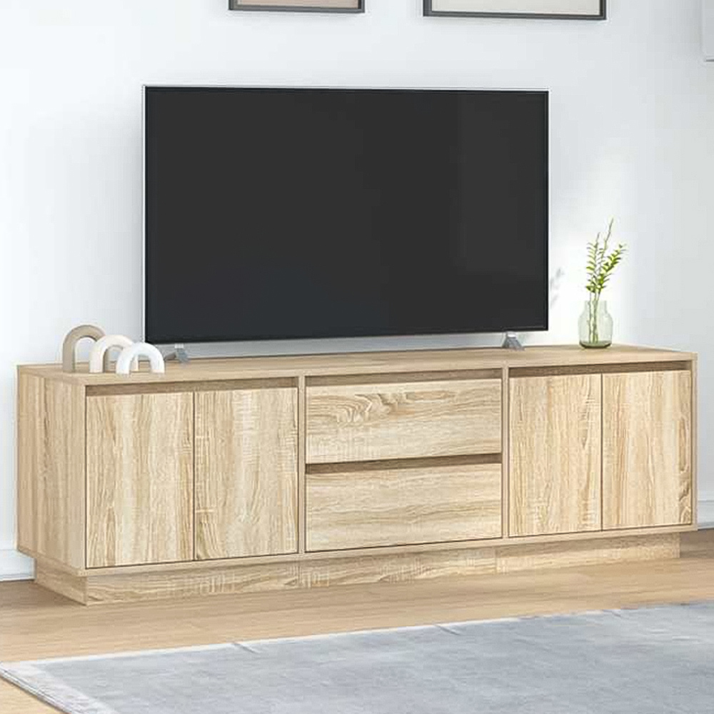 vidaXL 4 Door 2 Drawer Sonoma Oak TV Wooden Cabinet with LED Image 1