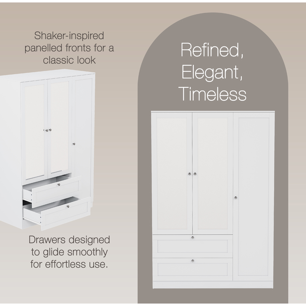 VIDA DESIGNS Altino 3 Door 2 Drawer White Shaker-Style Mirrored Wardrobe Image 4