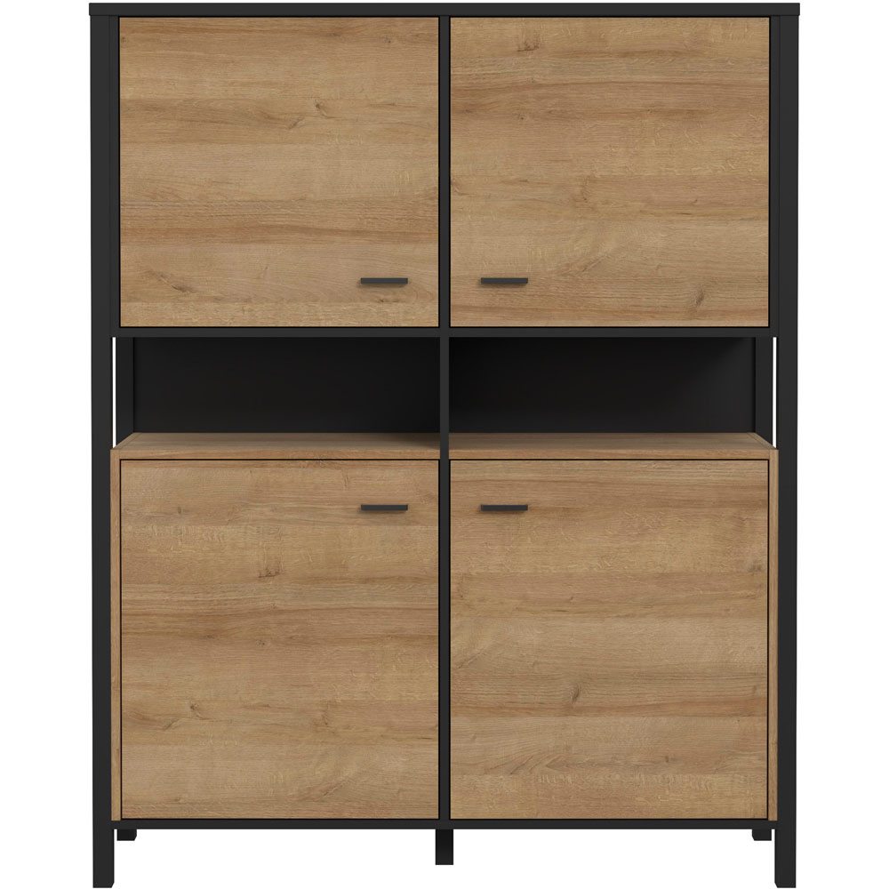 Florence High Rock 4 Door Matt Black and Riviera Oak Storage Cabinet Image 3