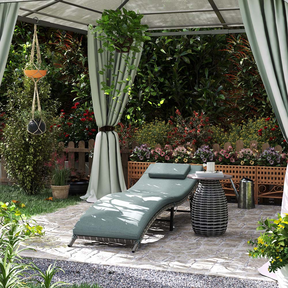 Outsunny Mixed Grey Folding Rattan Sun Lounger with Detachable Pillow Image 4