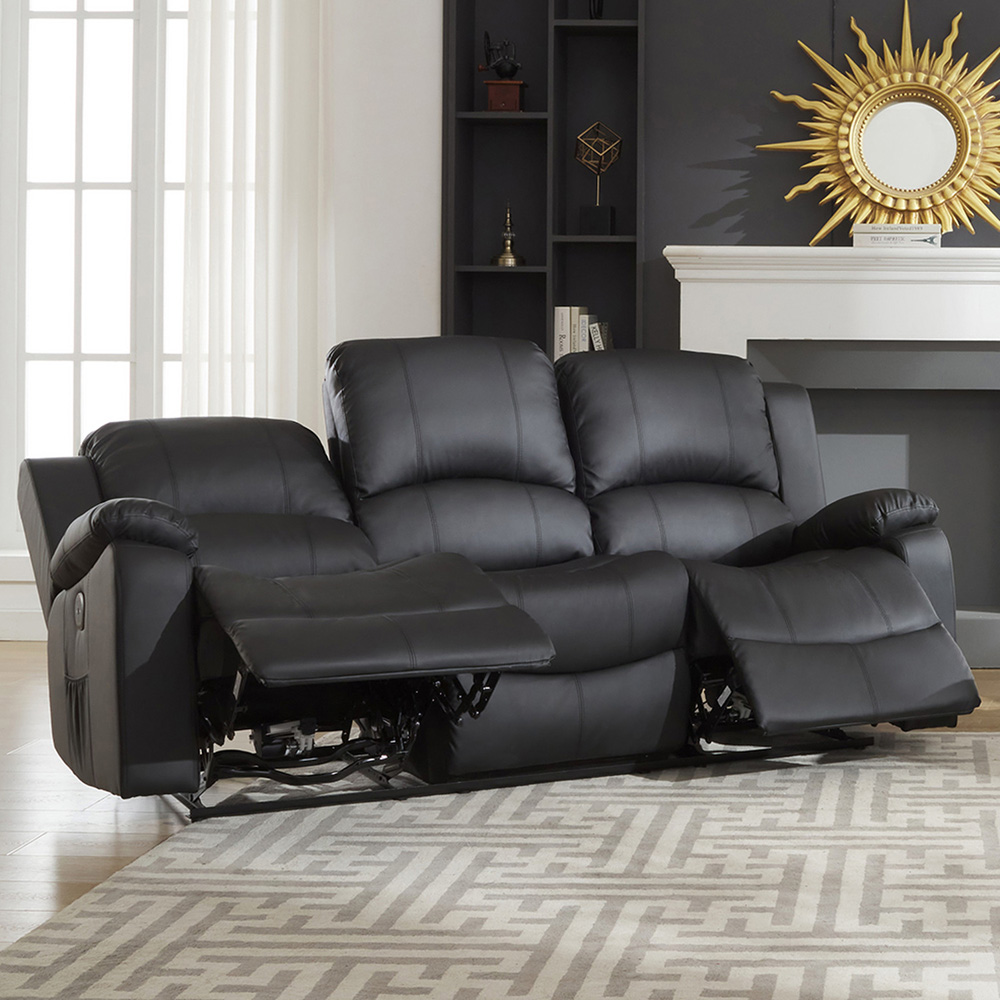 Glendale 3 Seater Black Bonded Leather Electric Recliner Sofa Image 2