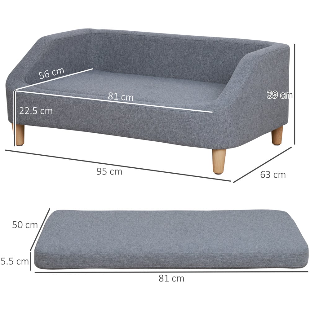 PawHut Grey Small Medium and Large Dogs Pet Sofa with Cushion Image 8